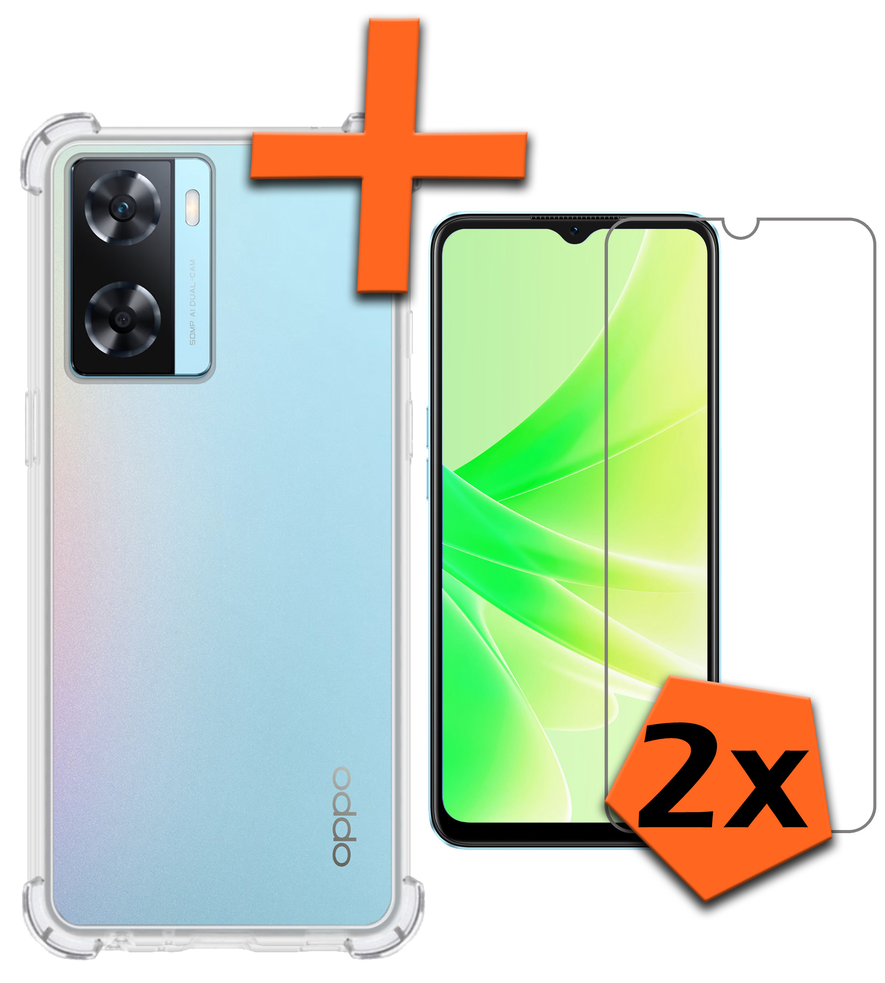 Nomfy Hoesje Geschikt voor OPPO A57 Hoesje Shock Proof Cover Case Shockproof Met 2x Screenprotector - Hoes Geschikt voor OPPO A57 Hoes Siliconen Back Case - Transparant