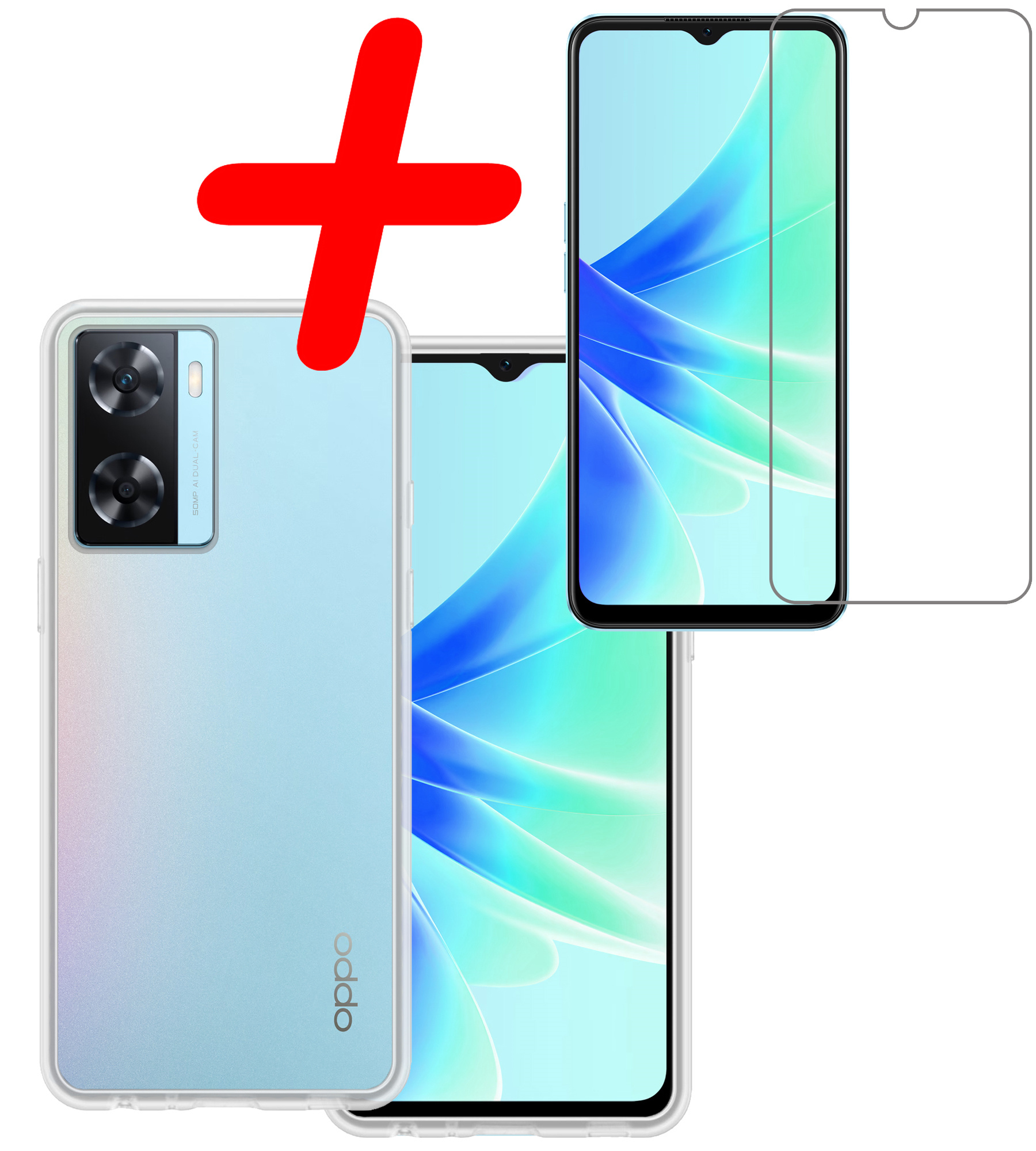BASEY. Hoes Geschikt voor OPPO A57s Hoesje Siliconen Back Cover Case Met Screenprotector - Hoesje Geschikt voor OPPO A57s Hoes Cover Hoesje - Transparant