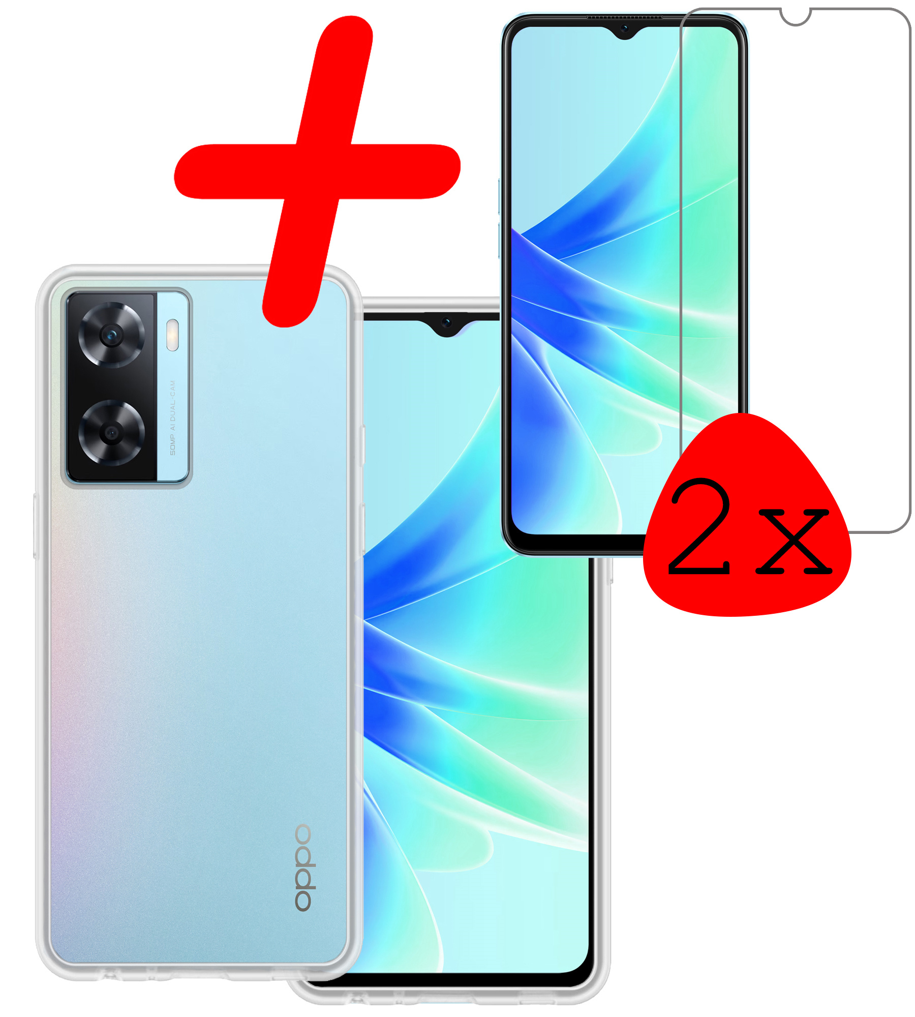 BASEY. Hoes Geschikt voor OPPO A57s Hoesje Siliconen Back Cover Case Met 2x Screenprotector - Hoesje Geschikt voor OPPO A57s Hoes Cover Hoesje - Transparant