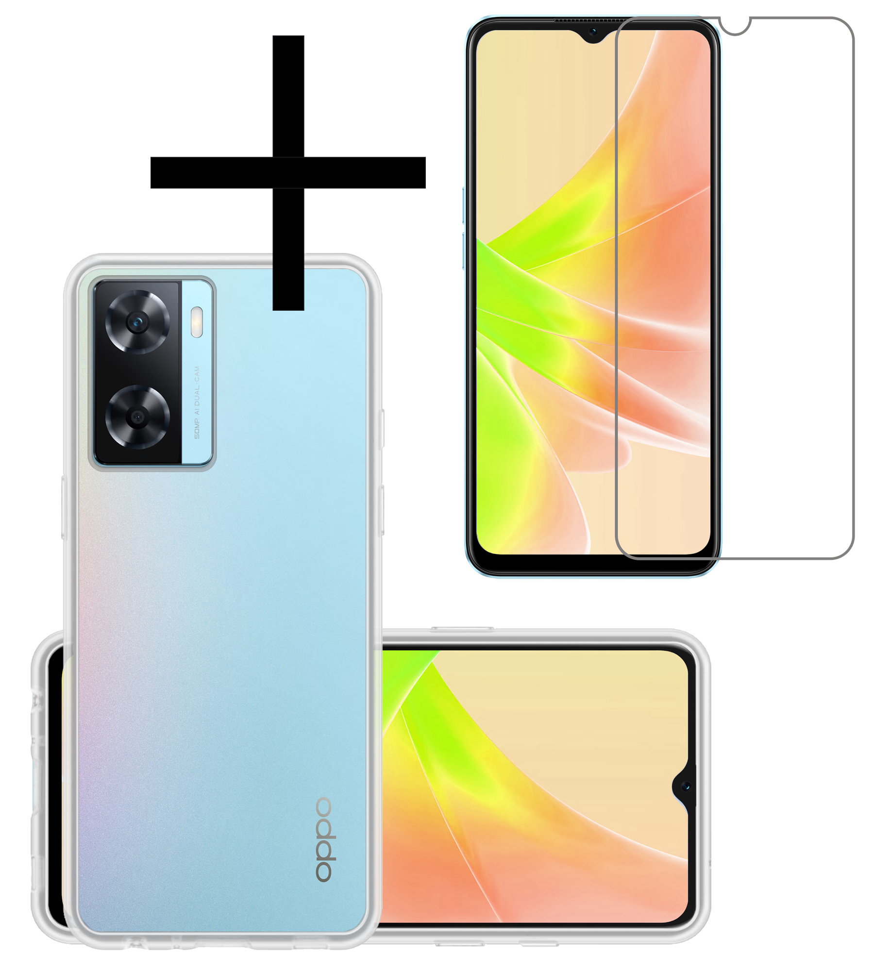 NoXx Hoes Geschikt voor OPPO A57s Hoesje Cover Siliconen Back Case Hoes Met Screenprotector - Transparant