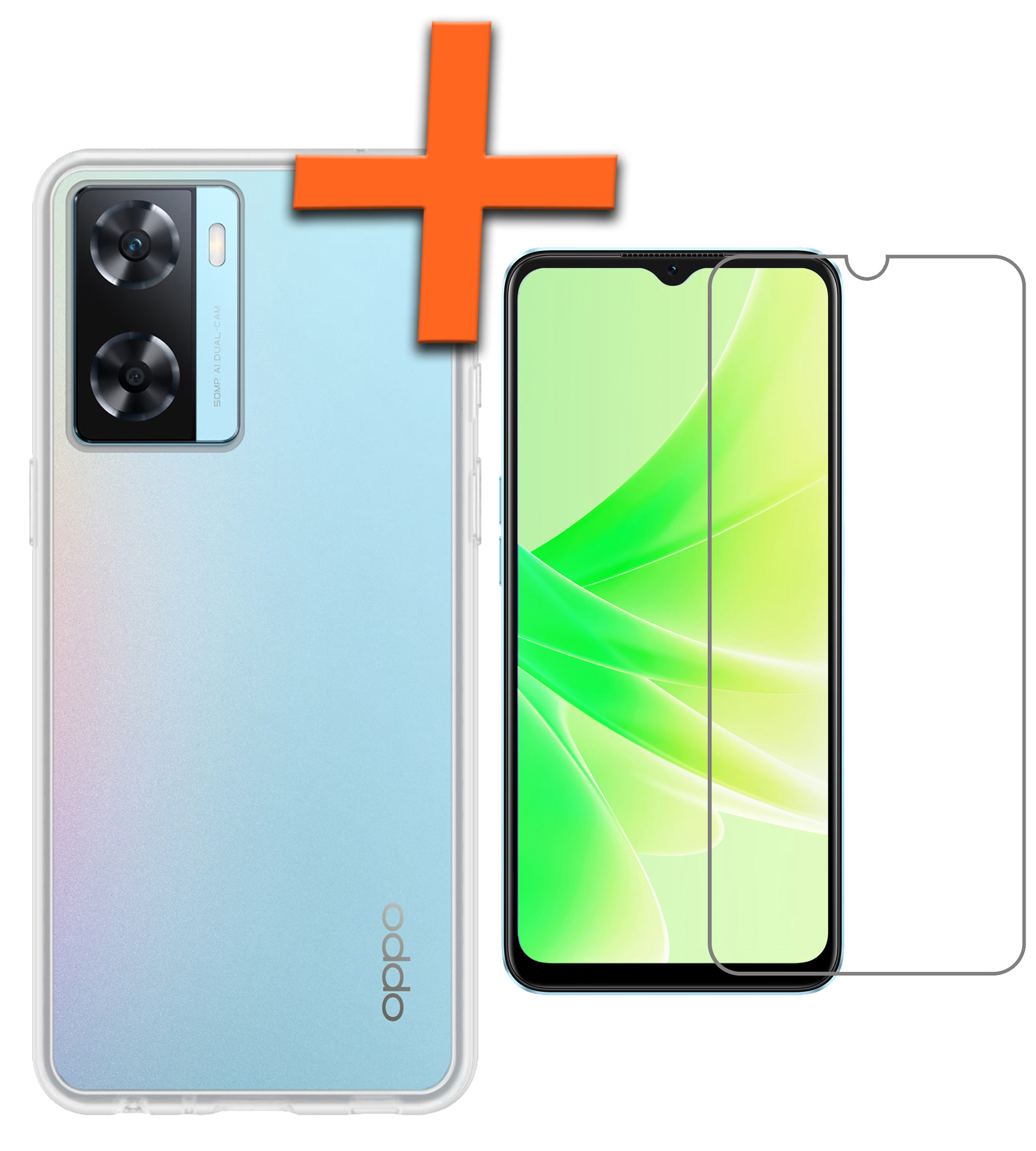 Nomfy Hoesje Geschikt voor OPPO A57s Hoesje Siliconen Cover Case Met Screenprotector - Hoes Geschikt voor OPPO A57s Hoes Back Case - Transparant