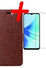 BASEY. Hoes Geschikt voor OPPO A17 Hoesje Bookcase Hoes Flip Case Book Cover Met Screenprotector - Hoesje Geschikt voor OPPO A17 Hoes Book Case Hoesje - Bruin