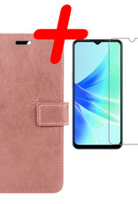 BASEY. Hoes Geschikt voor OPPO A17 Hoesje Bookcase Hoes Flip Case Book Cover Met Screenprotector - Hoesje Geschikt voor OPPO A17 Hoes Book Case Hoesje - Rosé goud