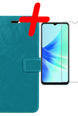 BASEY. Hoes Geschikt voor OPPO A17 Hoesje Bookcase Hoes Flip Case Book Cover Met Screenprotector - Hoesje Geschikt voor OPPO A17 Hoes Book Case Hoesje - Turquoise