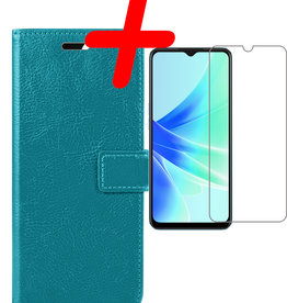 BASEY. OPPO A17 Hoesje Bookcase Turquoise Met Screenprotector