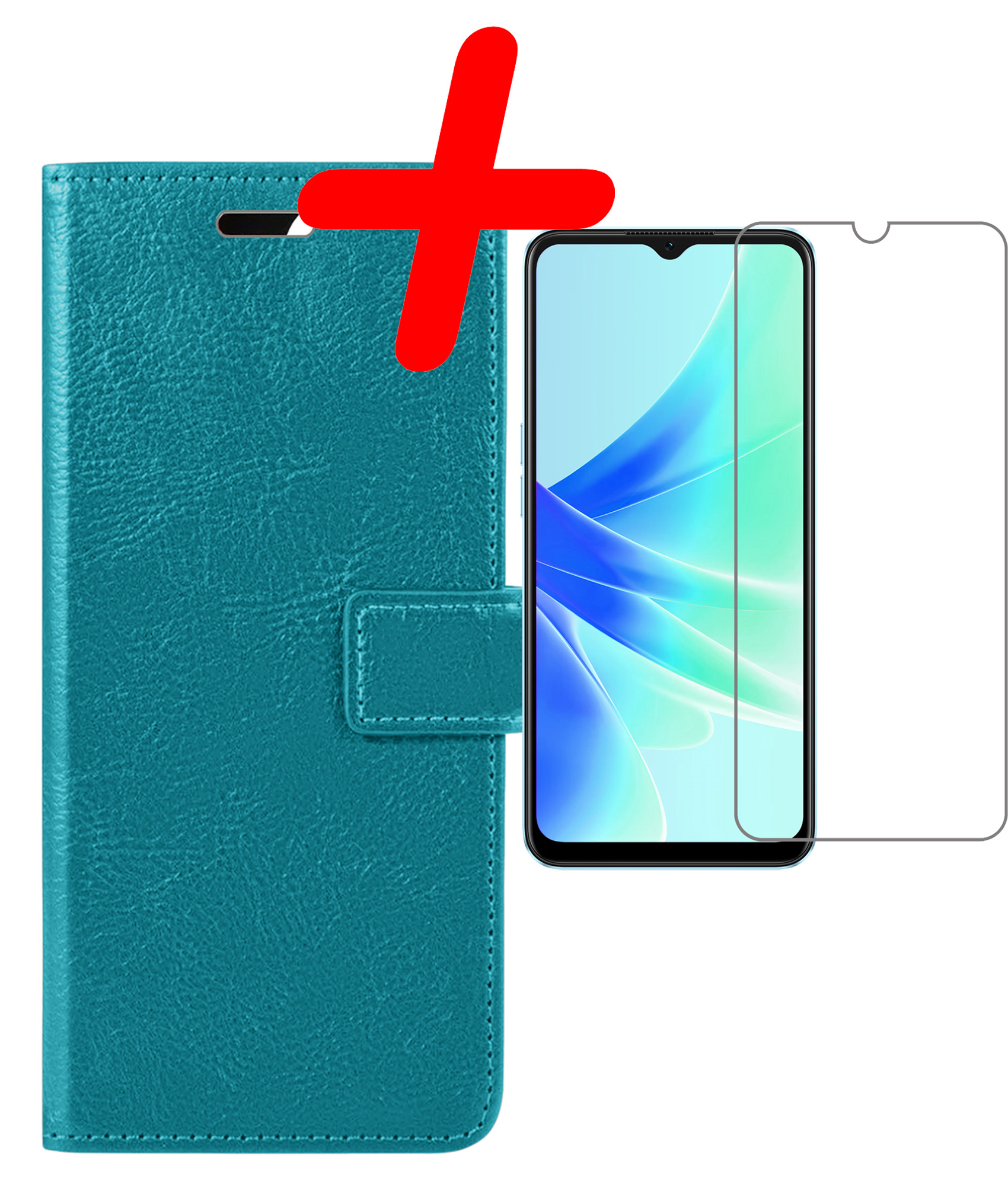 BASEY. Hoes Geschikt voor OPPO A17 Hoesje Bookcase Hoes Flip Case Book Cover Met Screenprotector - Hoesje Geschikt voor OPPO A17 Hoes Book Case Hoesje - Turquoise