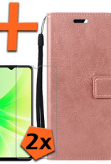 Nomfy Hoesje Geschikt voor OPPO A17 Hoes Bookcase Flipcase Book Cover Met 2x Screenprotector - Hoes Geschikt voor OPPO A17 Hoesje Book Case - Rosé goud