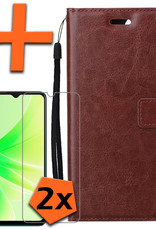 Nomfy Hoesje Geschikt voor OPPO A17 Hoes Bookcase Flipcase Book Cover Met 2x Screenprotector - Hoes Geschikt voor OPPO A17 Hoesje Book Case - Bruin