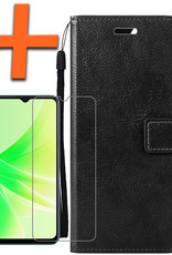 Nomfy Hoesje Geschikt voor OPPO A17 Hoes Bookcase Flipcase Book Cover Met Screenprotector - Hoes Geschikt voor OPPO A17 Hoesje Book Case - Zwart