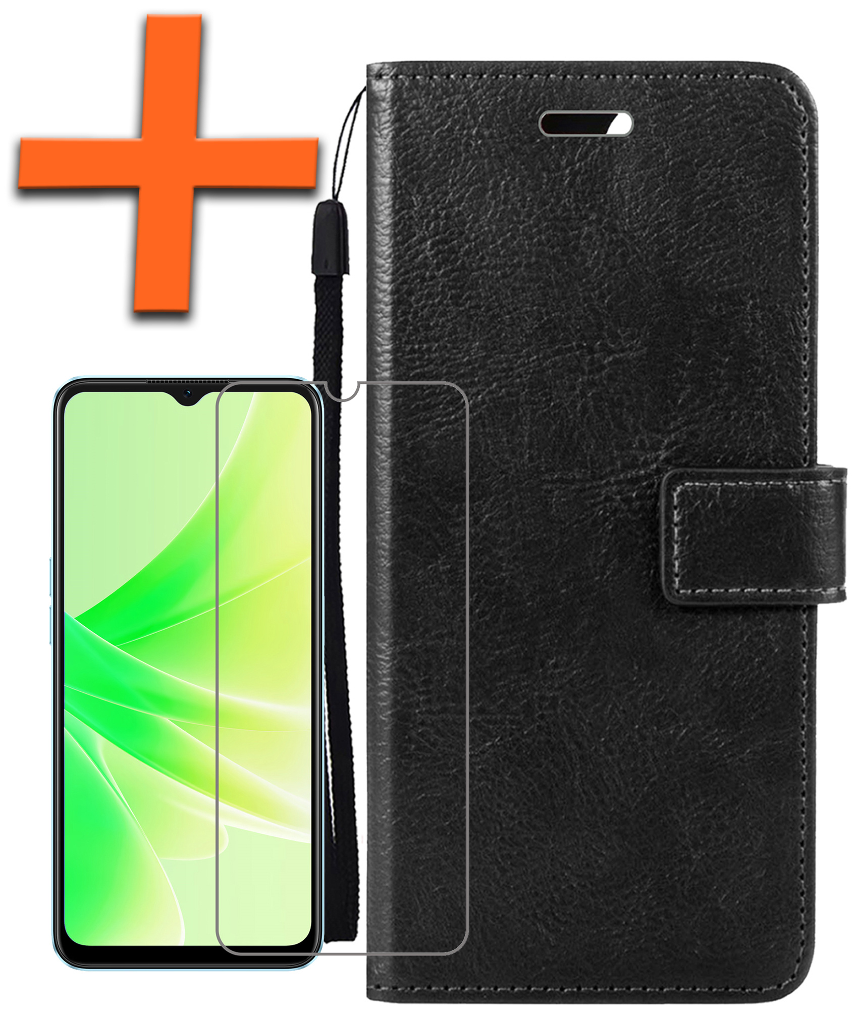 Nomfy Hoesje Geschikt voor OPPO A17 Hoes Bookcase Flipcase Book Cover Met Screenprotector - Hoes Geschikt voor OPPO A17 Hoesje Book Case - Zwart