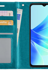 BASEY. Hoes Geschikt voor OPPO A17 Hoesje Bookcase Hoes Flip Case Book Cover Met 2x Screenprotector - Hoesje Geschikt voor OPPO A17 Hoes Book Case Hoesje - Turquoise