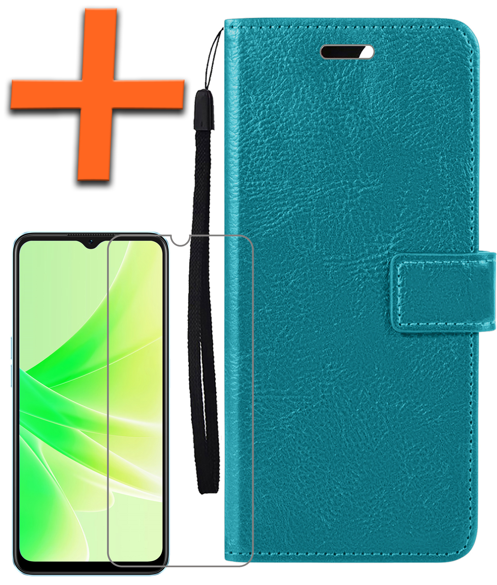 OPPO A17 Hoes Bookcase Flipcase Book Cover Met Screenprotector - OPPO A17 Hoesje Book Case - Turquoise