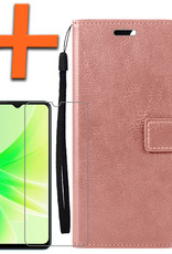 Nomfy Hoesje Geschikt voor OPPO A17 Hoes Bookcase Flipcase Book Cover Met Screenprotector - Hoes Geschikt voor OPPO A17 Hoesje Book Case - Rosé goud