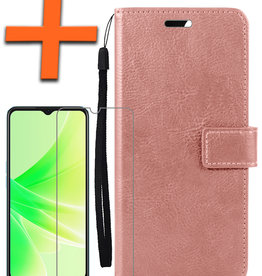 Nomfy OPPO A17 Hoesje Bookcase Rose Goud Met Screenprotector