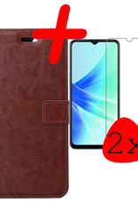 OPPO A17 Hoesje Bookcase Hoes Flip Case Book Cover 2x Met Screenprotector - OPPO A17 Hoes Book Case Hoesje - Bruin