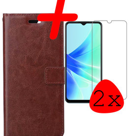 BASEY. OPPO A17 Hoesje Bookcase Bruin Met 2x Screenprotector