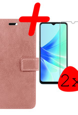 BASEY. Hoes Geschikt voor OPPO A17 Hoesje Bookcase Hoes Flip Case Book Cover Met 2x Screenprotector - Hoesje Geschikt voor OPPO A17 Hoes Book Case Hoesje - Rosé goud