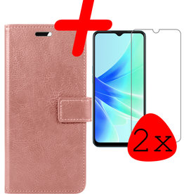 BASEY. BASEY. OPPO A17 Hoesje Bookcase Rose Goud Met 2x Screenprotector