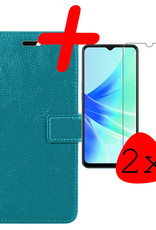 BASEY. Hoes Geschikt voor OPPO A17 Hoesje Bookcase Hoes Flip Case Book Cover Met 2x Screenprotector - Hoesje Geschikt voor OPPO A17 Hoes Book Case Hoesje - Turquoise