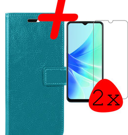 BASEY. OPPO A17 Hoesje Bookcase Turquoise Met 2x Screenprotector