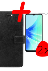 BASEY. Hoes Geschikt voor OPPO A17 Hoesje Bookcase Hoes Flip Case Book Cover Met 2x Screenprotector - Hoesje Geschikt voor OPPO A17 Hoes Book Case Hoesje - Zwart