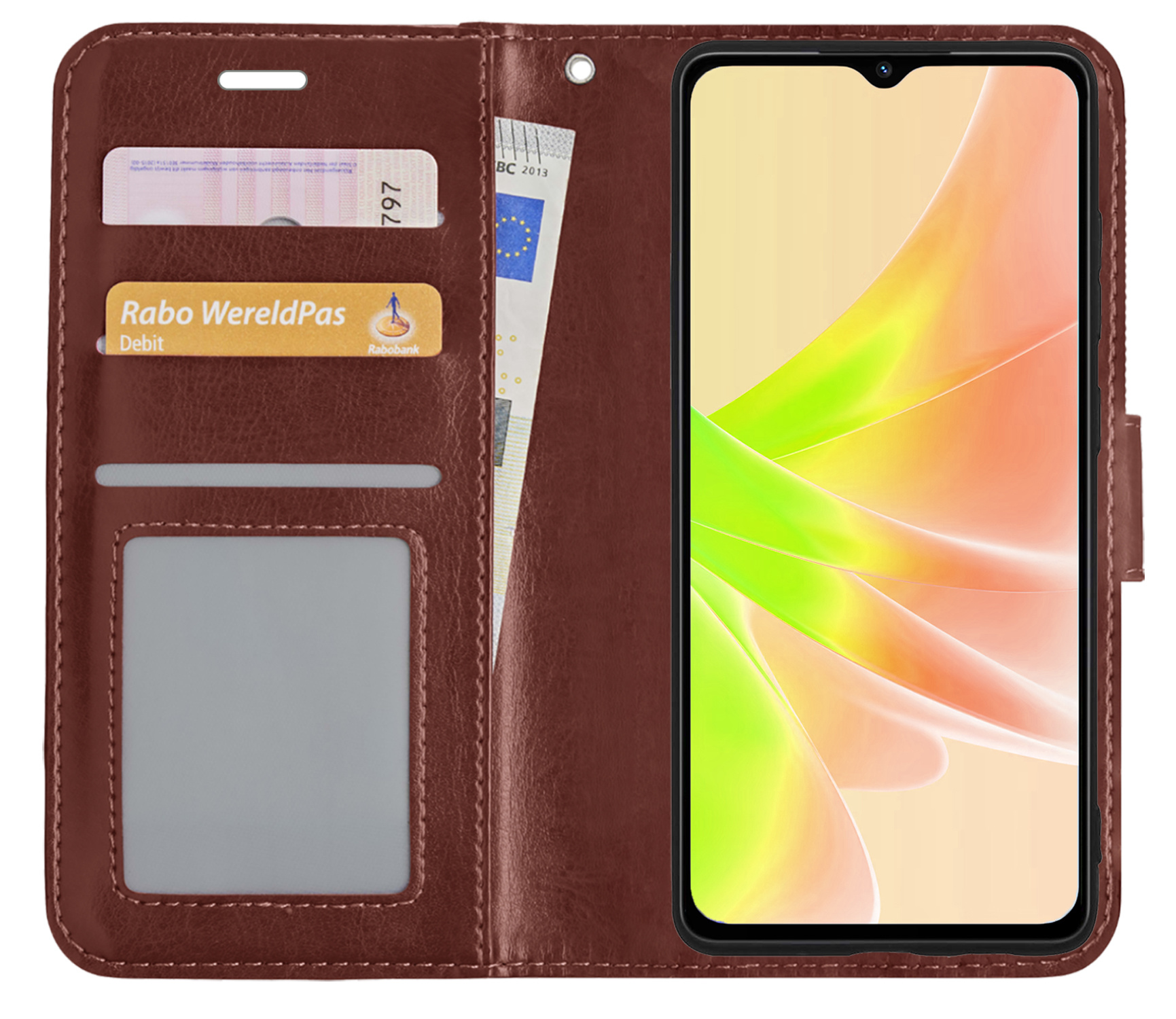 NoXx Hoes Geschikt voor OPPO A17 Hoesje Book Case Hoes Flip Cover Wallet Bookcase Met Screenprotector - Bruin