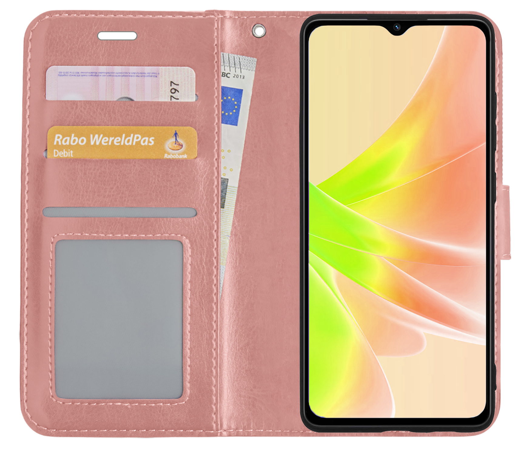 NoXx Hoes Geschikt voor OPPO A17 Hoesje Book Case Hoes Flip Cover Wallet Bookcase Met Screenprotector - Rosé goud