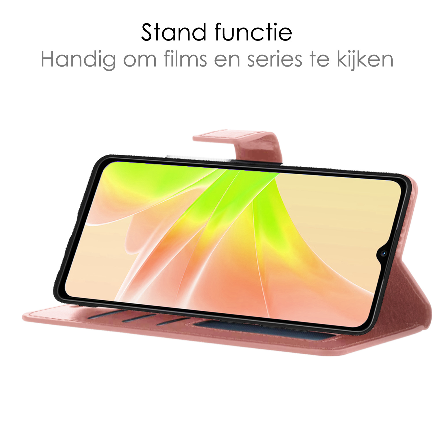 NoXx Hoes Geschikt voor OPPO A17 Hoesje Book Case Hoes Flip Cover Wallet Bookcase Met Screenprotector - Rosé goud