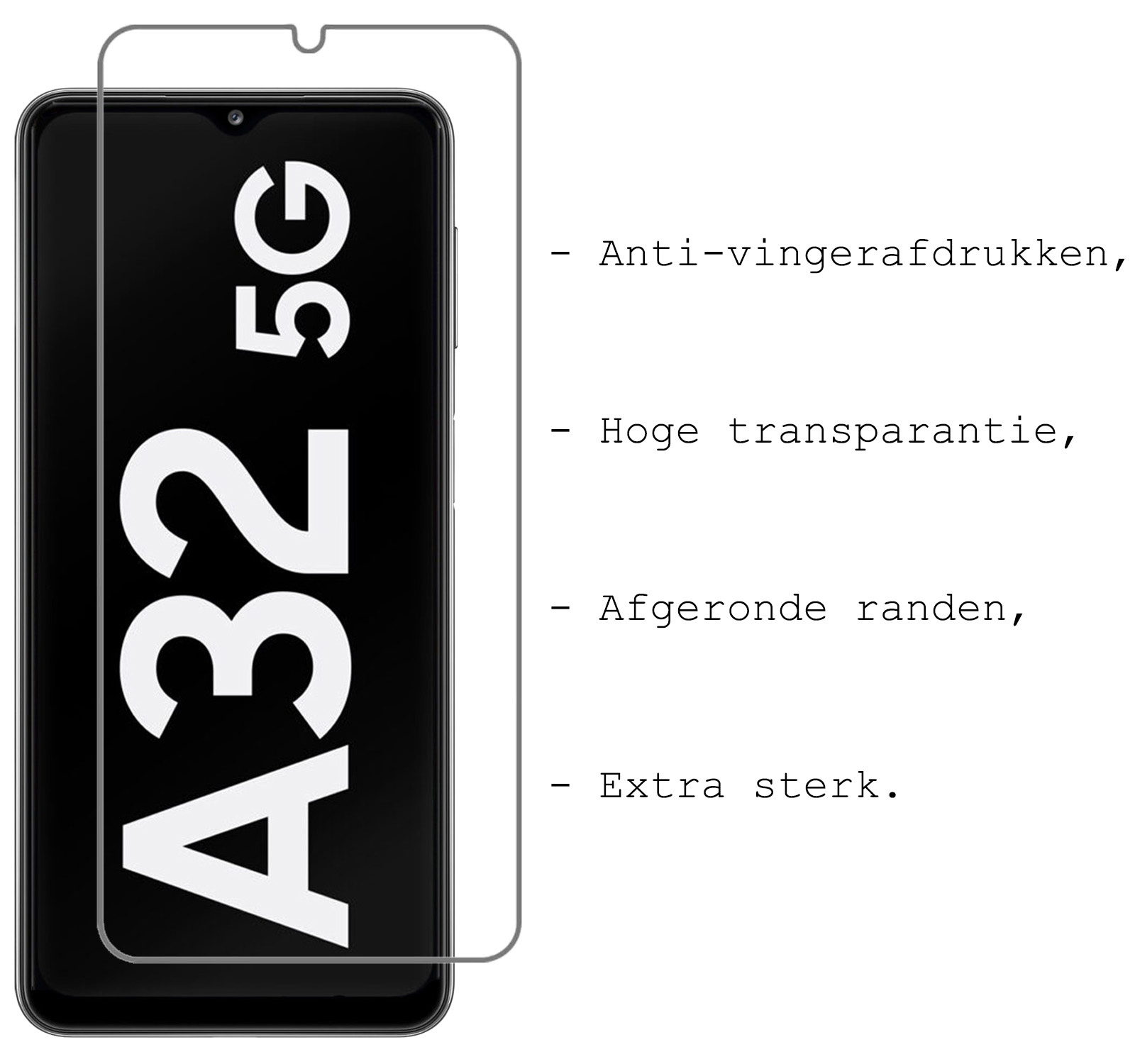 BASEY. Hoes Geschikt voor Samsung A32 5G Hoesje Shock Proof Case Hoes Met Screenprotector - Hoesje Geschikt voor Samsung Galaxy A32 5G Hoes Cover Shockproof - Transparant