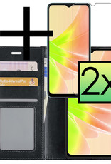 OPPO A17 Hoesje Book Case Hoes Flip Cover Bookcase 2x Met Screenprotector - Zwart