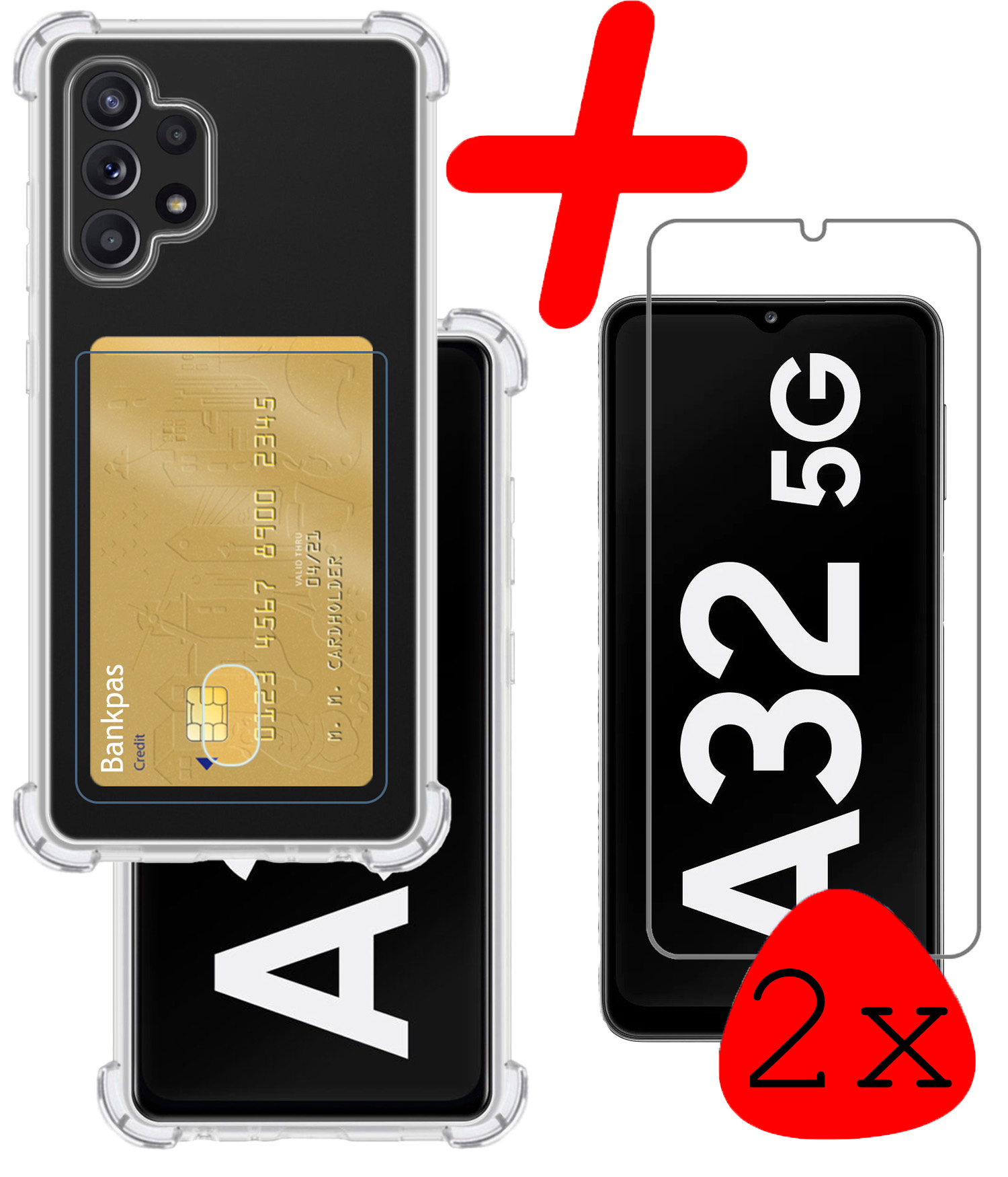 BASEY. Hoes Geschikt voor Samsung A32 5G Hoesje Shock Proof Case Hoes Met 2x Screenprotector - Hoesje Geschikt voor Samsung Galaxy A32 5G Hoes Cover Shockproof - Transparant
