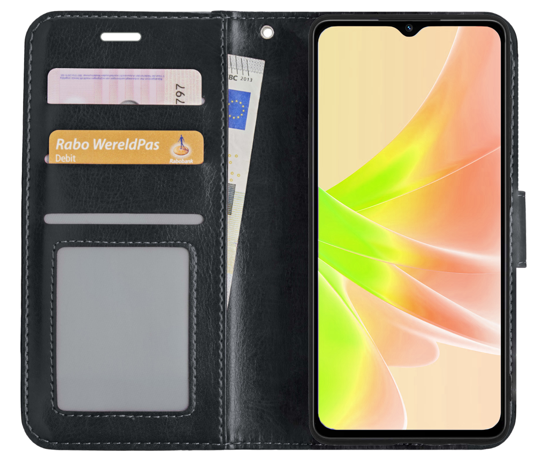 NoXx Hoes Geschikt voor OPPO A17 Hoesje Book Case Hoes Flip Cover Wallet Bookcase Met Screenprotector - Zwart