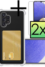 NoXx Hoes Geschikt voor Samsung A32 5G Hoesje Pasjeshouder Cover Shock Proof Case Siliconen Hoes Met Kaarthouder Met 2x Screenprotector - Transparant