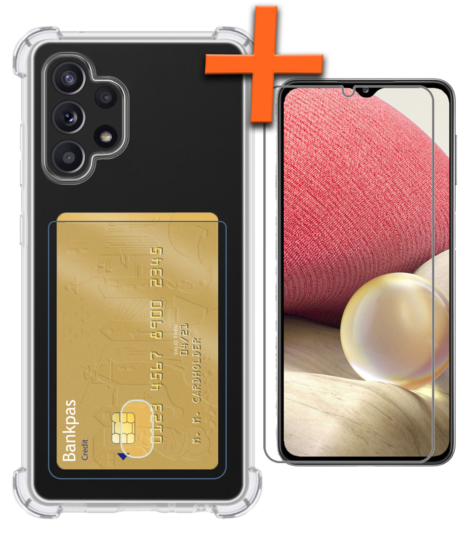Nomfy Hoesje Geschikt voor Samsung A32 5G Hoesje Pasjeshouder Shockproof Pas Houder Met Screenprotector - Hoesje Geschikt voor Samsung Galaxy A32 5G Hoes Met Kaarthouder - Transparant