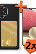 Nomfy Hoesje Geschikt voor Samsung A32 5G Hoesje Pasjeshouder Shockproof Pas Houder Met 2x Screenprotector - Hoesje Geschikt voor Samsung Galaxy A32 5G Hoes Met Kaarthouder - Transparant