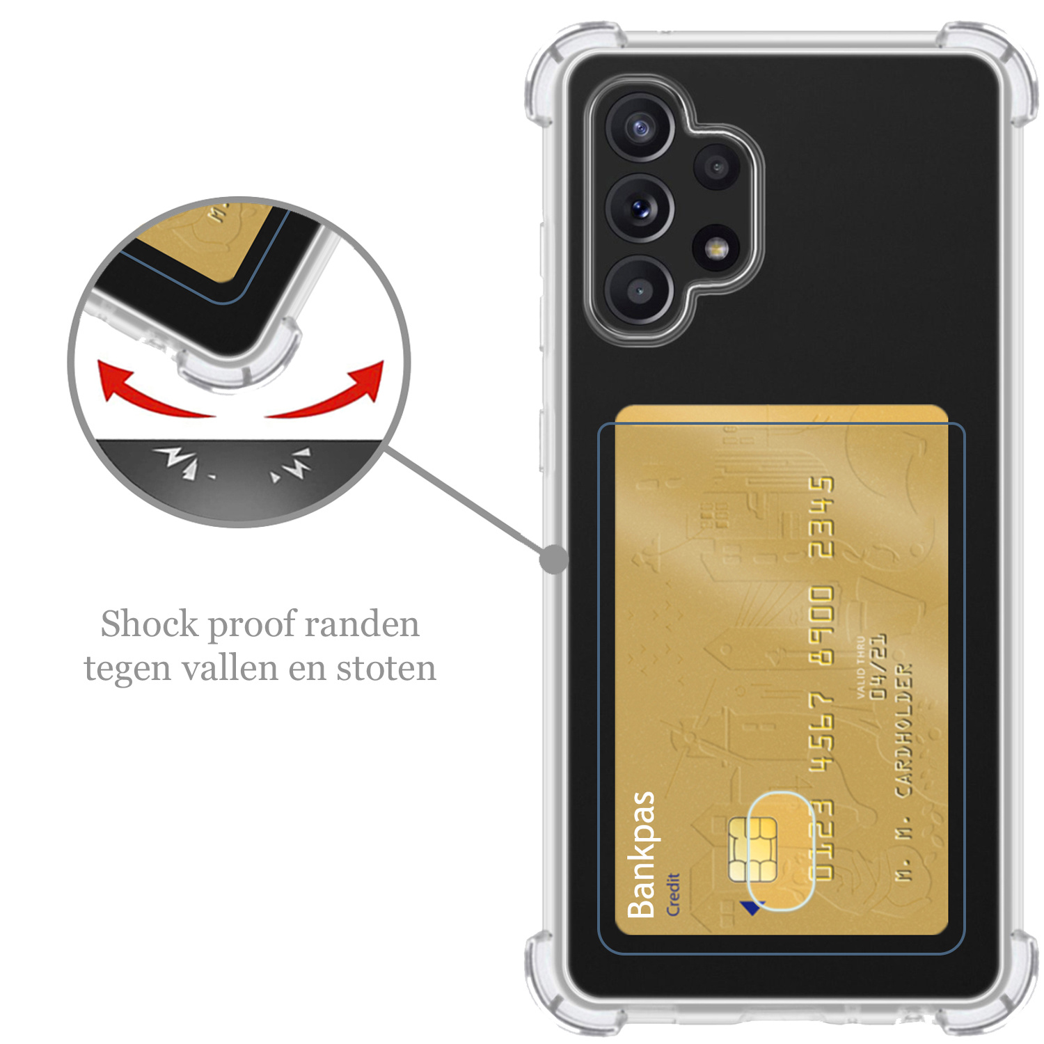Nomfy Hoesje Geschikt voor Samsung A32 5G Hoesje Pasjeshouder Shockproof Pas Houder Met 2x Screenprotector - Hoesje Geschikt voor Samsung Galaxy A32 5G Hoes Met Kaarthouder - Transparant
