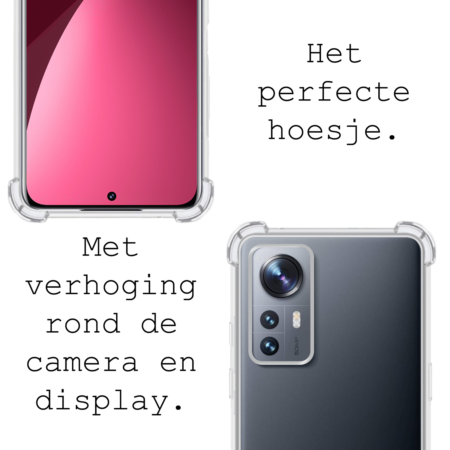 BASEY. Hoes Geschikt voor Xiaomi 12 Hoesje Shock Proof Case Hoes Siliconen Met Screenprotector - Hoesje Geschikt voor Xiaomi 12 Hoes Cover Shockproof - Transparant