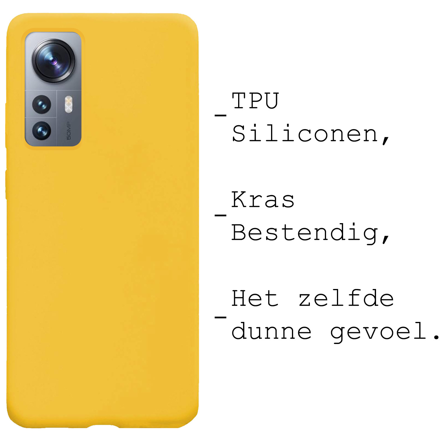 BASEY. Hoes Geschikt voor Xiaomi 12 Hoesje Siliconen Back Cover Case Met Screenprotector - Hoesje Geschikt voor Xiaomi 12 Hoes Cover Hoesje - Geel