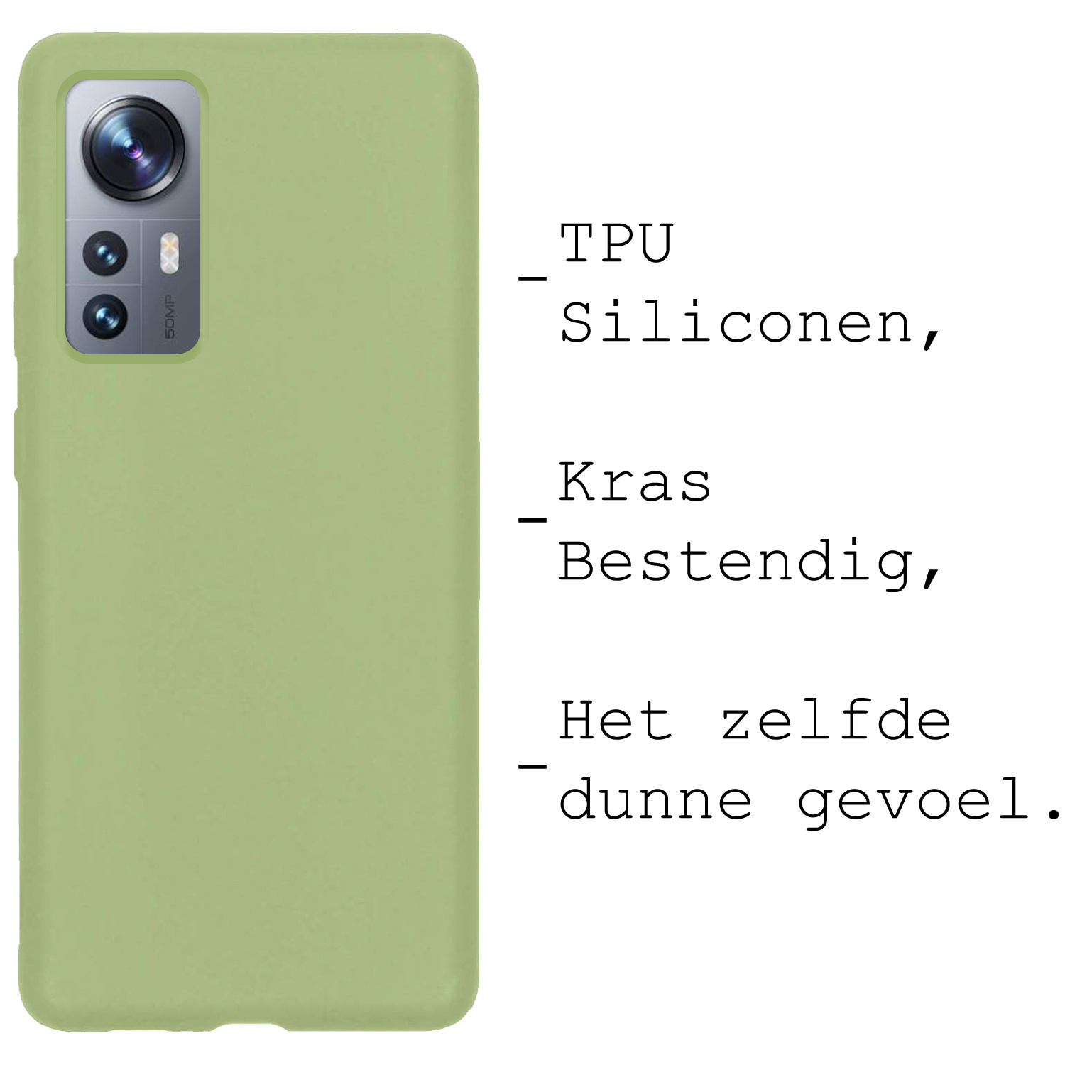 BASEY. Hoes Geschikt voor Xiaomi 12 Hoesje Siliconen Back Cover Case Met 2x Screenprotector - Hoesje Geschikt voor Xiaomi 12 Hoes Cover Hoesje - Groen