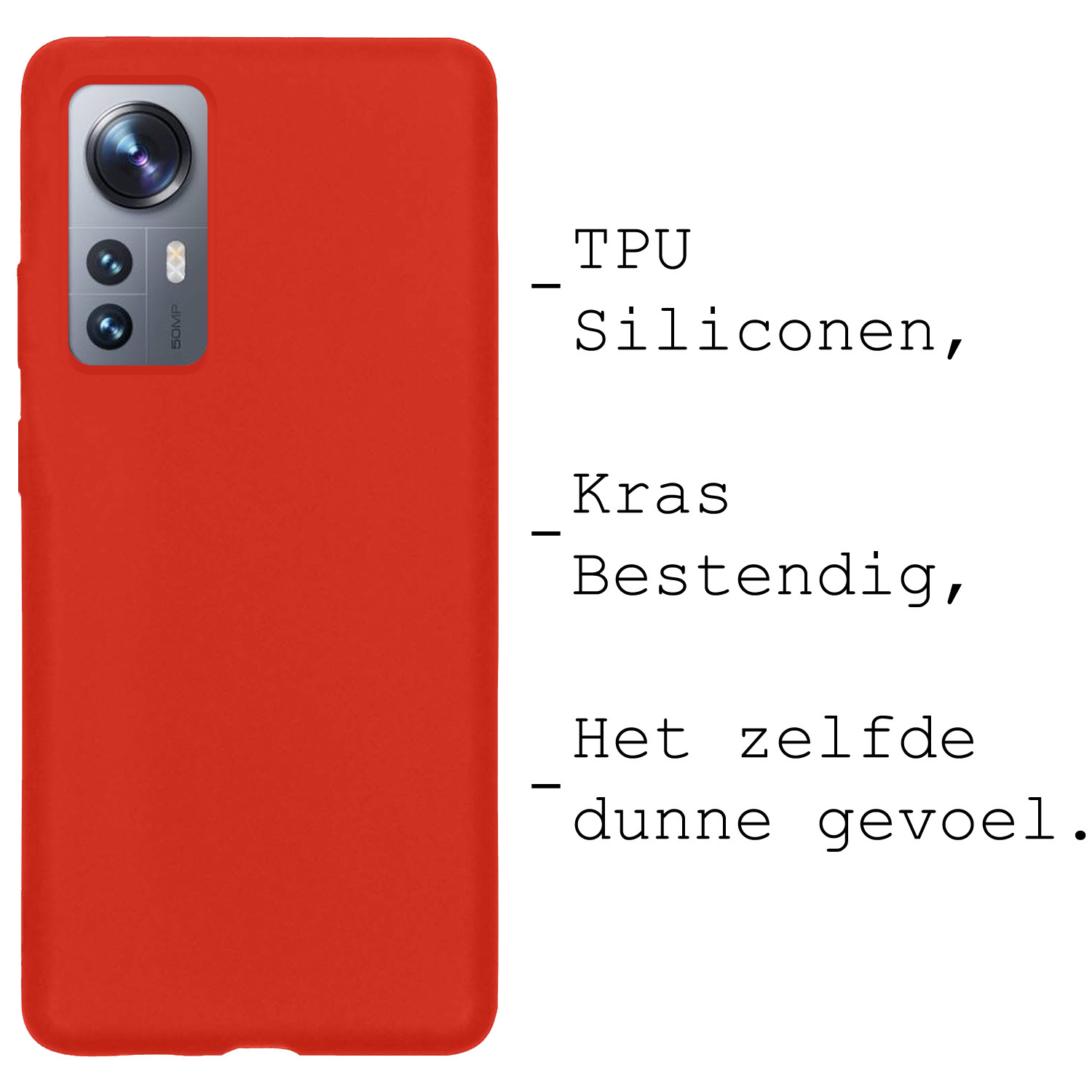 BASEY. Hoes Geschikt voor Xiaomi 12 Hoesje Siliconen Back Cover Case Met 2x Screenprotector - Hoesje Geschikt voor Xiaomi 12 Hoes Cover Hoesje - Rood