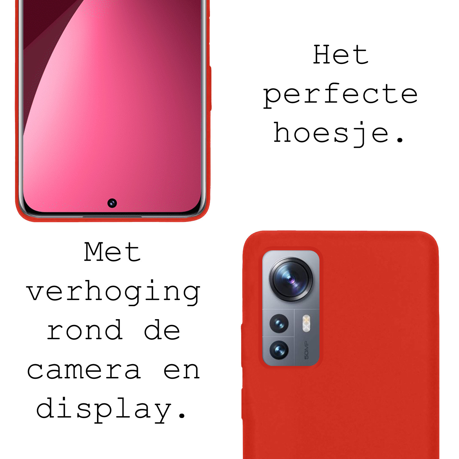 BASEY. Hoes Geschikt voor Xiaomi 12 Hoesje Siliconen Back Cover Case Met 2x Screenprotector - Hoesje Geschikt voor Xiaomi 12 Hoes Cover Hoesje - Rood