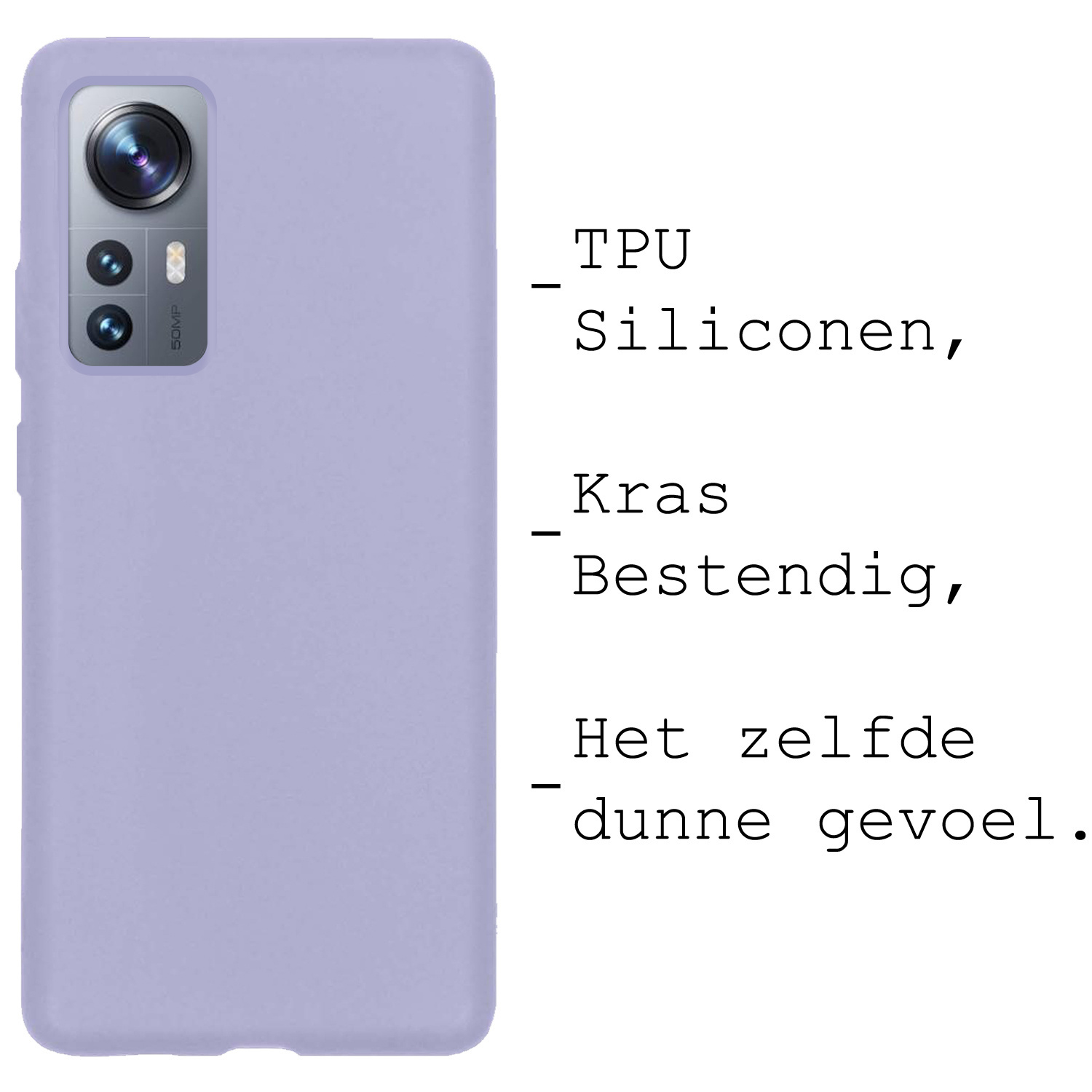 BASEY. Hoes Geschikt voor Xiaomi 12 Pro Hoesje Siliconen Back Cover Case Met Screenprotector - Hoesje Geschikt voor Xiaomi 12 Pro Hoes Cover Hoesje - Lila