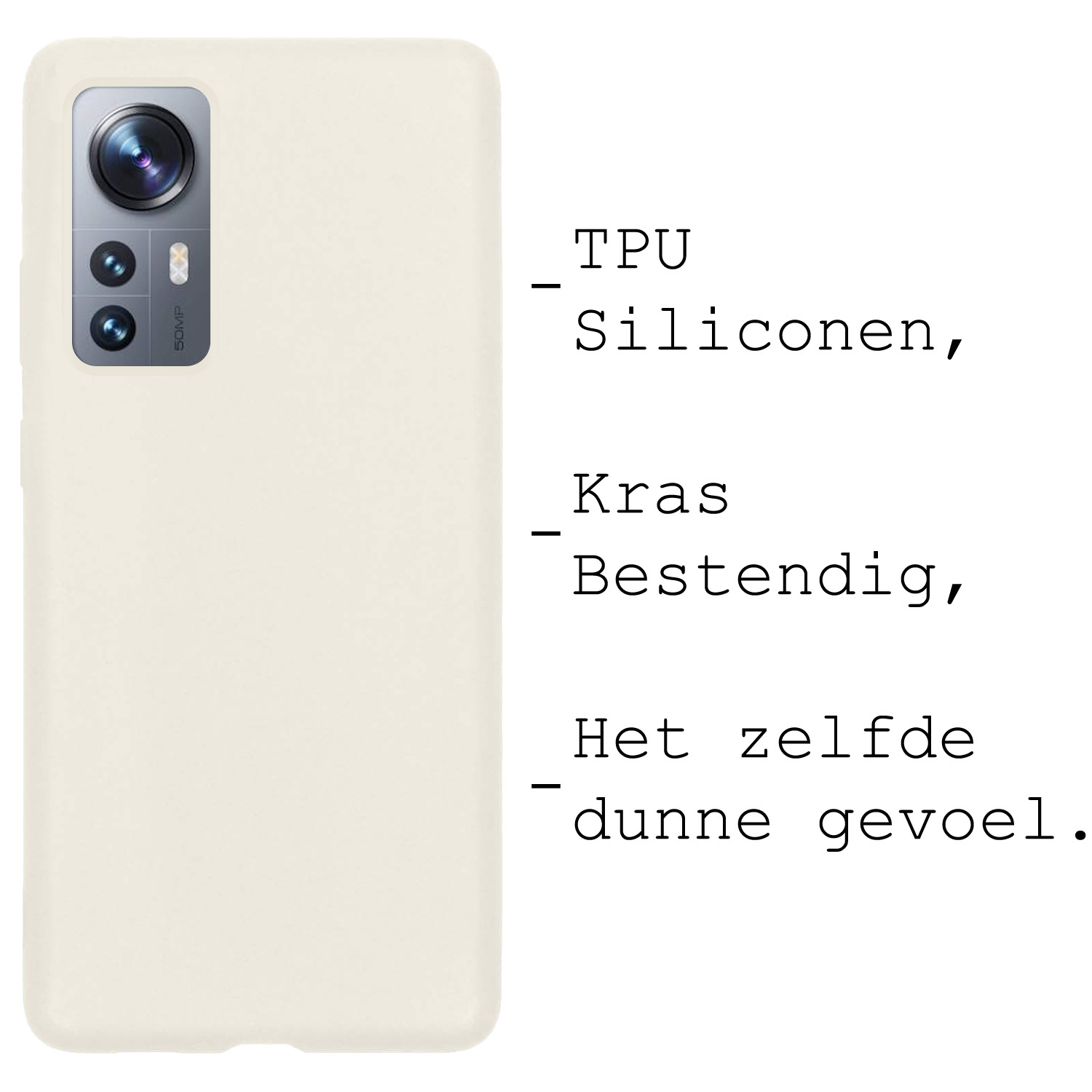 BASEY. Hoes Geschikt voor Xiaomi 12 Pro Hoesje Siliconen Back Cover Case Met Screenprotector - Hoesje Geschikt voor Xiaomi 12 Pro Hoes Cover Hoesje - Wit