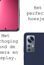 BASEY. Hoes Geschikt voor Xiaomi 12 Pro Hoesje Siliconen Back Cover Case Met 2x Screenprotector - Hoesje Geschikt voor Xiaomi 12 Pro Hoes Cover Hoesje - Donkerblauw