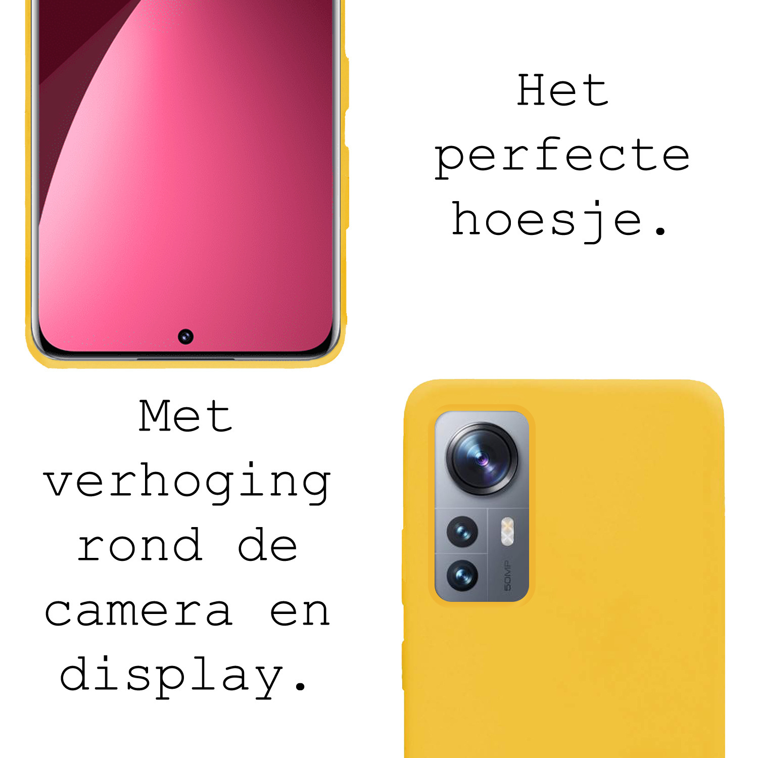 BASEY. Hoes Geschikt voor Xiaomi 12 Pro Hoesje Siliconen Back Cover Case Met 2x Screenprotector - Hoesje Geschikt voor Xiaomi 12 Pro Hoes Cover Hoesje - Geel