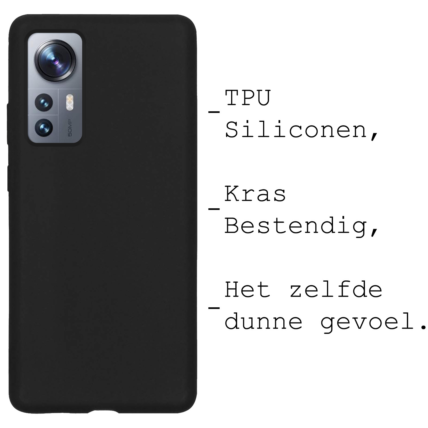 BASEY. Hoes Geschikt voor Xiaomi 12 Pro Hoesje Siliconen Back Cover Case Met 2x Screenprotector - Hoesje Geschikt voor Xiaomi 12 Pro Hoes Cover Hoesje - Zwart