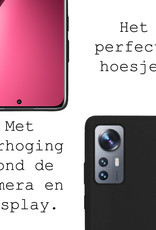 BASEY. Hoes Geschikt voor Xiaomi 12 Pro Hoesje Siliconen Back Cover Case Met 2x Screenprotector - Hoesje Geschikt voor Xiaomi 12 Pro Hoes Cover Hoesje - Zwart