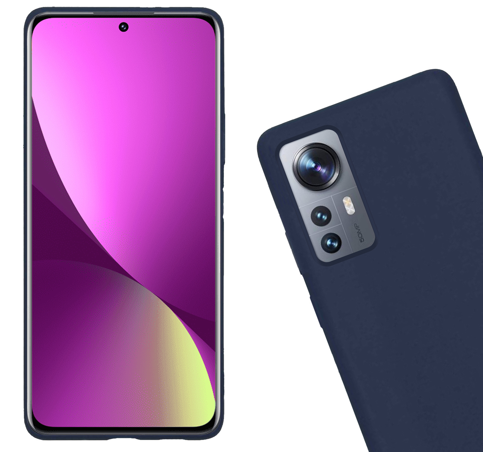 Nomfy Hoesje Geschikt voor Xiaomi 12 Pro Hoesje Siliconen Cover Case Met Screenprotector - Hoes Geschikt voor Xiaomi 12 Pro Hoes Back Case - Donkerblauw