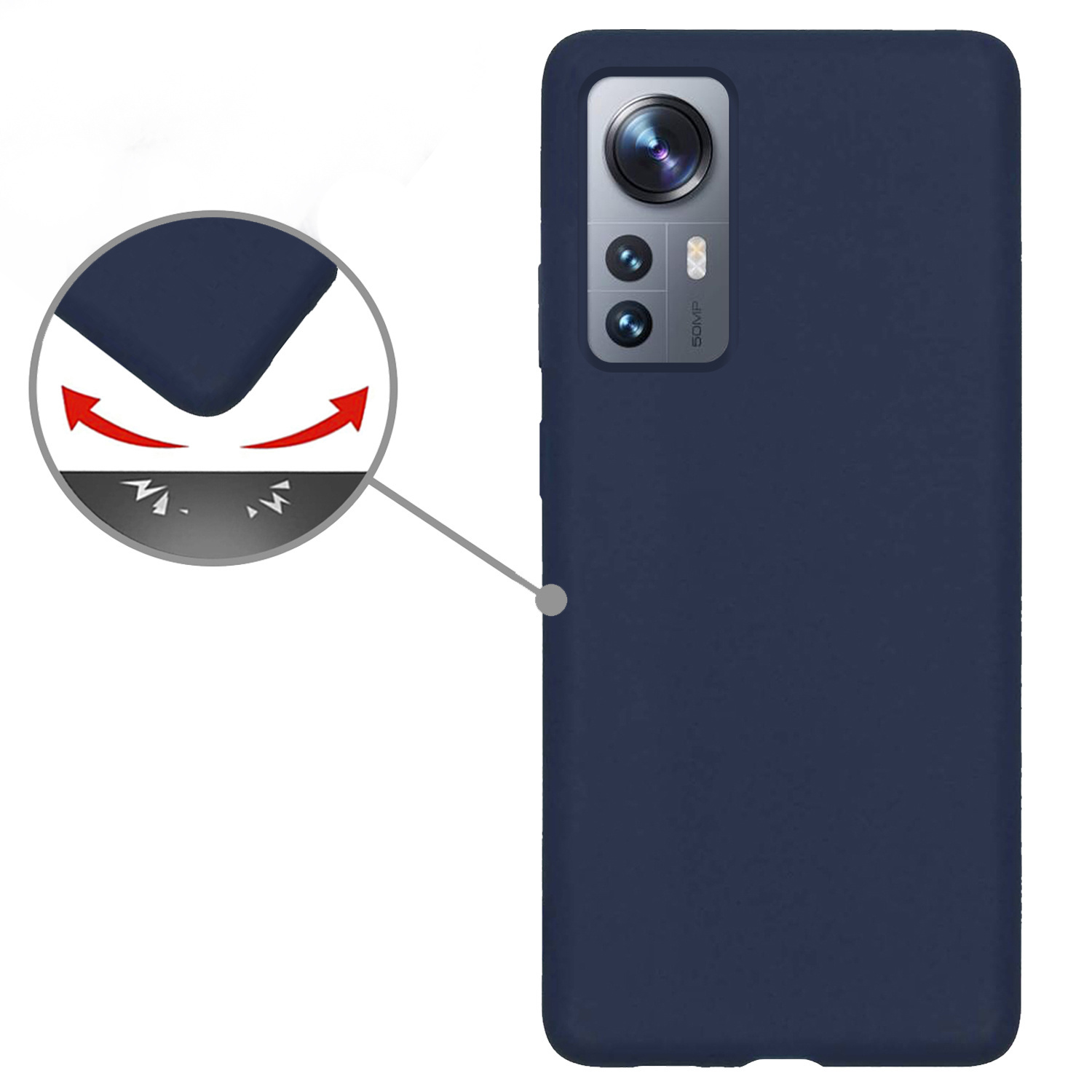 Nomfy Xiaomi 12 Pro Hoesje Siliconen Case Back Cover Met Screenprotector - Xiaomi 12 Pro Hoes Cover Silicone - Donker Blauw