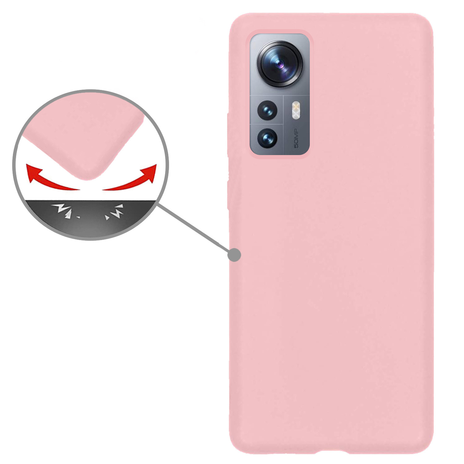 Nomfy Xiaomi 12 Pro Hoesje Siliconen Case Back Cover Met Screenprotector - Xiaomi 12 Pro Hoes Cover Silicone - Licht Roze
